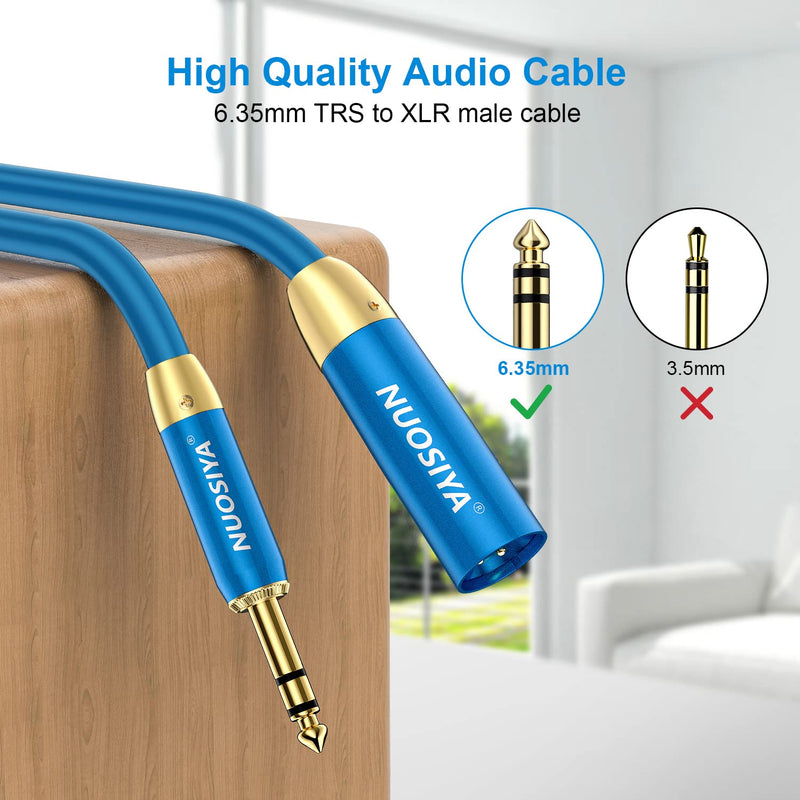  [AUSTRALIA] - NUOSIYA XLR Male to 1/4 (6.35mm) TRS Cables 6ft 2-Pack, TRS to XLR Male Gold Plated Balanced Speaker Cord Quarter Inch Jack Lead Stereo Signal Interconnect Wire for Microphone, Mixer, Amplifier 6ft-2 Pack PVC