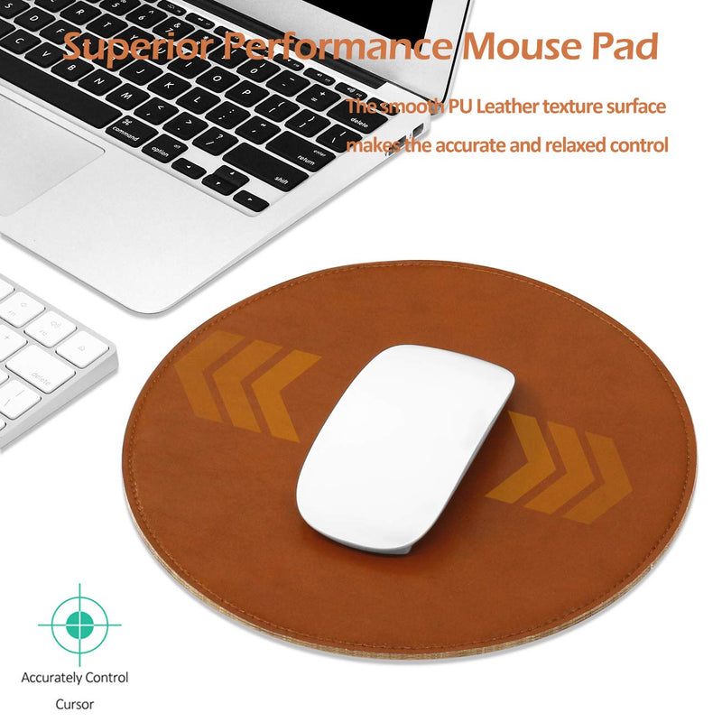 ProElife Premium Mouse Pad Mat Round PU Leather Mousepad for Home Office, for Magic Mouse/Surface Mouse and Wired/Wireless Bluetooth Mouse (Brown), Noiseless/Durable/Waterproof Surface PU leather-Brown - LeoForward Australia