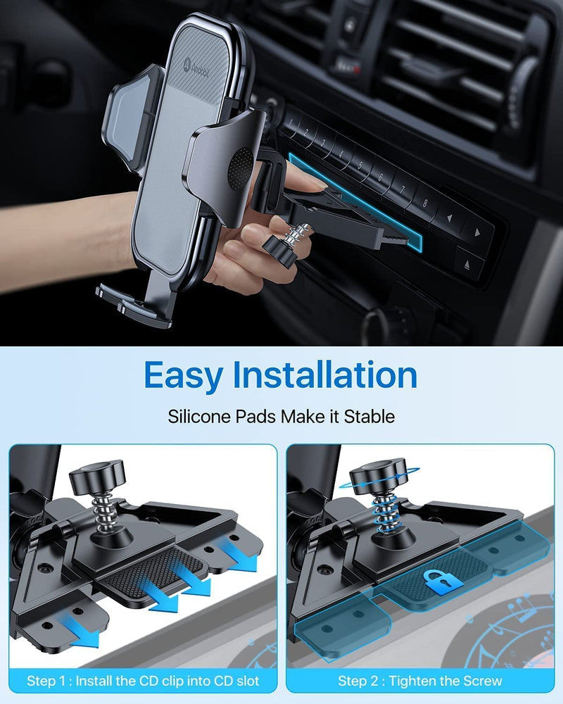  [AUSTRALIA] - andobil CD Slot Phone Mount [Military Grade] [Anti-Shake & Anti-Drop] CD Phone Holder for Car, Super Stable Air Vent and CD Player Phone Mount (Two Clips) Compatible with All iPhone and Android Phones