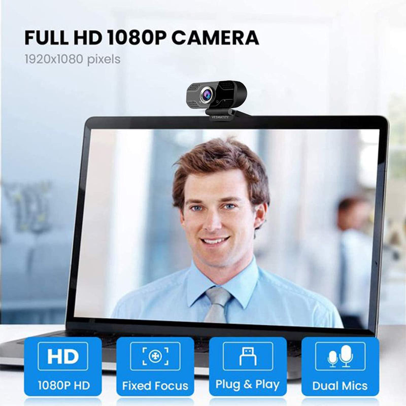  [AUSTRALIA] - 1080P Webcam with Microphone - VESMATITY Cameras with Privacy Shutter Streaming Webcam with Flexible Rotable Wide Angle Webcam Desktop for Streaming/Video Calling Recording/Meeting/Online Teaching