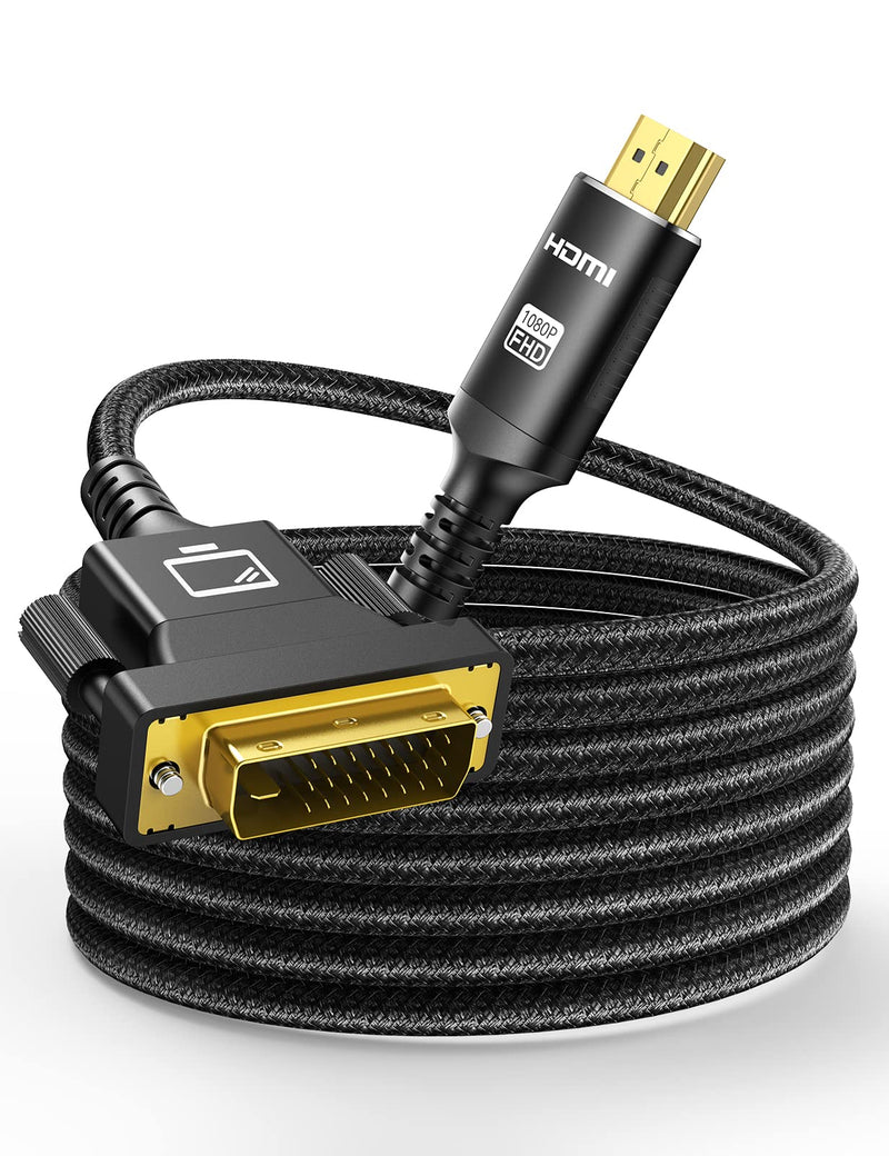  [AUSTRALIA] - HDMI to DVI Cable 6.6FT, High-Speed Bi-Directional DVI-D 24+1 Male to HDMI Male 1080P Nylon Braid Cable,Gold-Plated Adapter,Aluminum Shell,Compatible PC,Blu-Ray,PS3/4/5 and More 6 feet Black