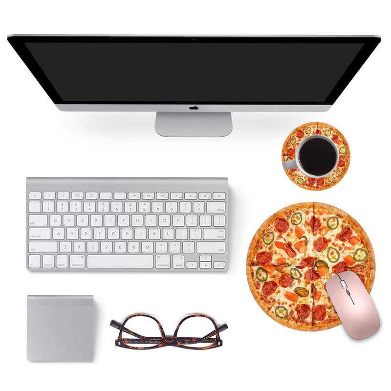 ChaTham Round Mouse Pad with Coasters Set, Pizza Customized Foodie Mouse Pad, Non-Slip Rubber Base Round Mouse Pads for Laptop Compute Working Home Office Accessories Ct-mp-011 - LeoForward Australia