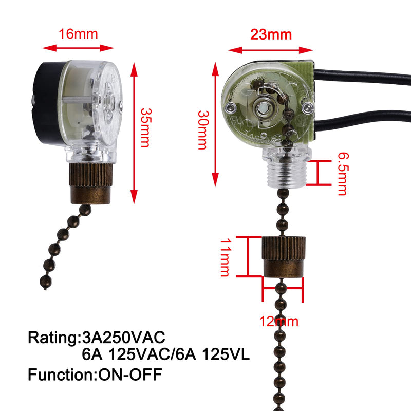  [AUSTRALIA] - Topbuti 3 Pack Ceiling Fan Switch Zing Ear ZE-109 Two-wire Light Switch, Wall Lights Pull Chain Switch Control Replacement with Pull Chain for Ceiling Fan Light, Wall Lamps, Cabinet Light