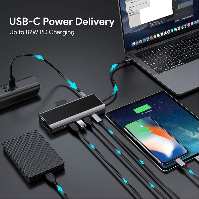  [AUSTRALIA] - Ikling USB C Hub, 13-in-1 USB C Docking Station to HDMI, VGA, Wireless Charger, Gigabit Ethernet, 3 USB 3.0, SD/TF Card Reader, USB C to 3.5mm, USB C Dock for MacBook Dell XPS HP 13 IN 1