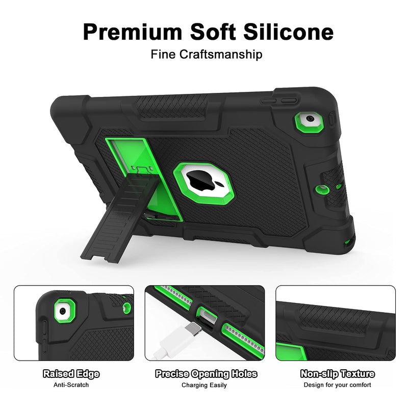  [AUSTRALIA] - TIMISM iPad 9th Generation Case, iPad 8th/7th Generation Case, iPad 10.2 2021/2020/2019 Case, 3 in 1 Heavy Duty Shockproof Hybrid Three Layer Protective Cover with Kickstand (Black+Green) #01 Black+Green