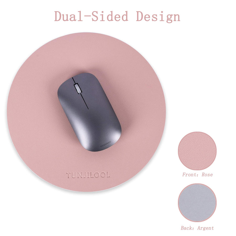 TUNJILOOL Mouse Pad, Round Double-Sided Small PU Leather Mousepad, Non-Slip Waterproof Thin Mouse Pads for Computers Laptop Travel Office Home Pink/Sliver - LeoForward Australia