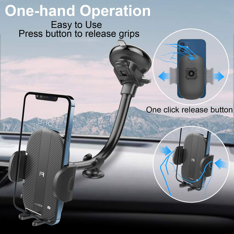  [AUSTRALIA] - APPS2Car Cell Phone Holder for Car Phone Mount for Car Long Arm Dashboard Windshield Car Phone Holder Mount Strong Suction Cup Anti-Shake Stabilizer Phone Car Holder for All iPhone Android Smartphone