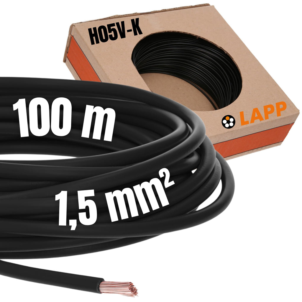  [AUSTRALIA] - 100 meters Lapp 4520011 H07V-K 1.5 mm² black I wiring cable I core cable flexible I PVC single core I stranded wire 1.5mm2 I wiring