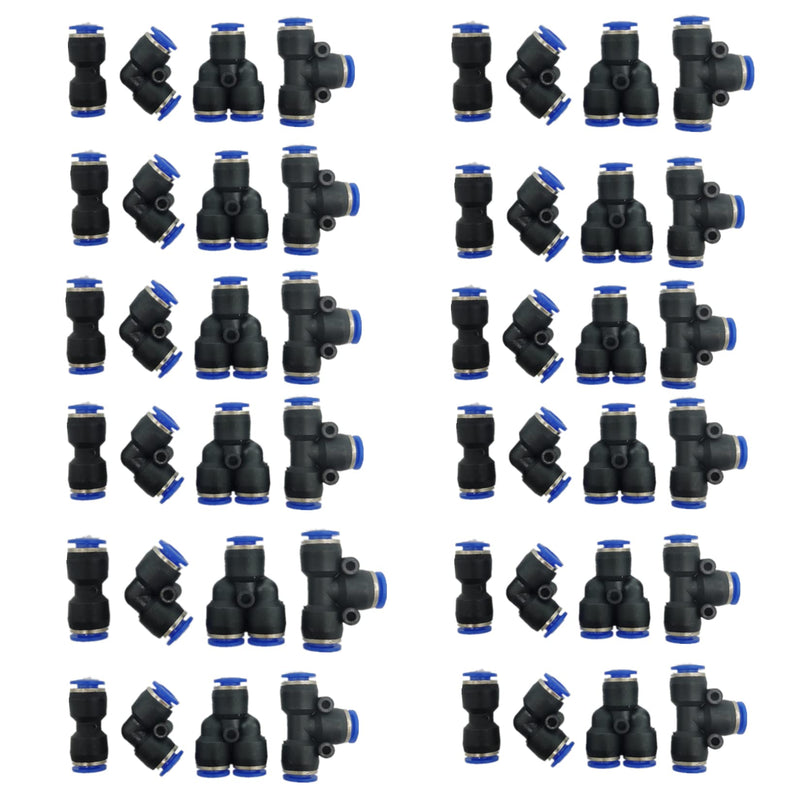  [AUSTRALIA] - 48 Pcs Push to Connect Air Fittings 6mm Pneumatic Fittings Kit Air Line Quick Fittings, Inlcude 12 Spliters , 12 Elbows , 12 Tee , 12 Straight Tubes
