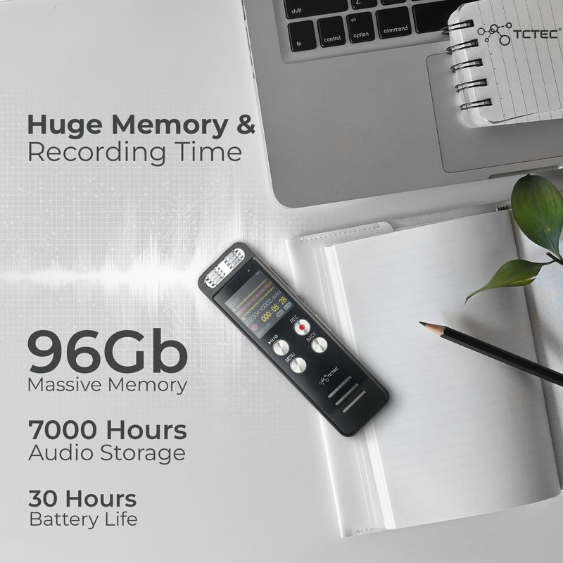  [AUSTRALIA] - 96GB TCTEC Digital Voice Recorder, Voice Activated Recorder with 7000 Hours Recording Capacity, Audio Noise Reduction, Sound Tape Recorder with Playback, Clip-on Mic Dictaphone for Meeting, Lecture