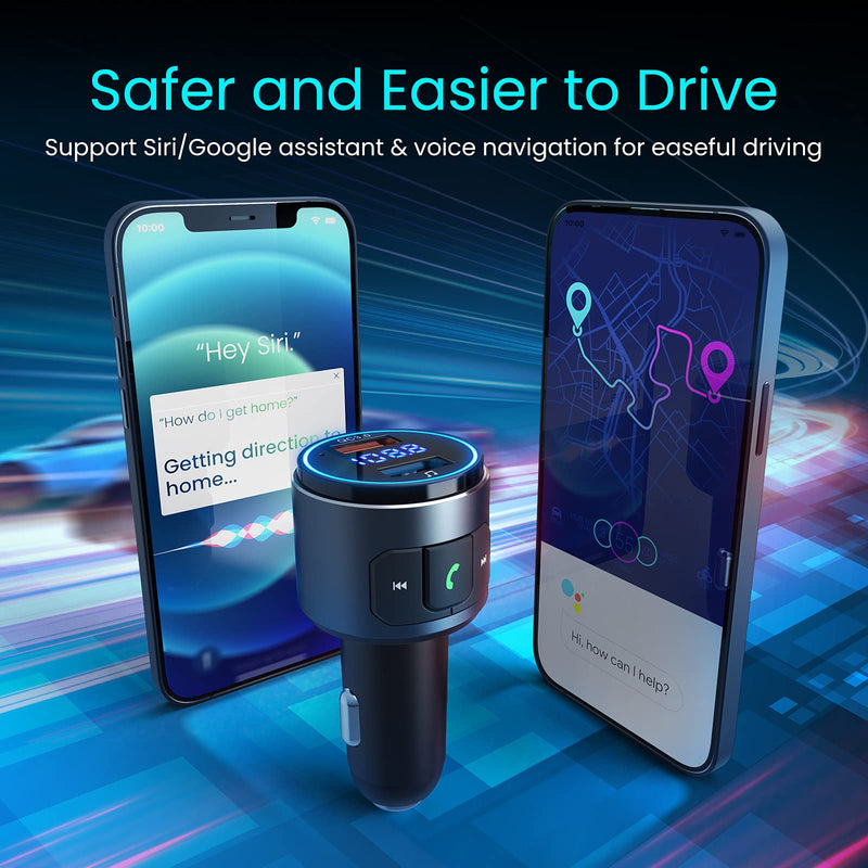  [AUSTRALIA] - Virfine Bluetooth FM Transmitter for Car, V5.0 Bluetooth Car Adapter, Bluetooth Radio for Car, MP3 Player with QC3.0 Quick Charge, Hands Free Calling, 2 Playing Modes, Blue led Display