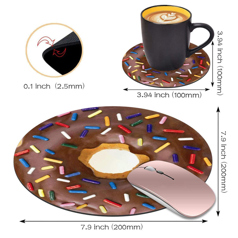  [AUSTRALIA] - ChaTham Round Mouse Pad with Coasters Set, Simulation Donuts Customized Foodie Mouse Pad, Non-Slip Rubber Base Round Mouse Pads for Laptop Compute Working Home Office Accessories Ct-mp-008