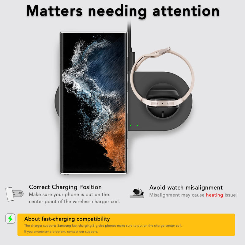  [AUSTRALIA] - Wireless Charging Pad for Samsung Watch and Phone,Dual Wireless Charger Station for Galaxy Watch 5/4 Active 2/1 Galaxy S22/+/Ultra/S21/S20/Z Flip4/3/Z Fold4/3 Galaxy Buds2 Pro/2/Live with Adapter Black(new version)