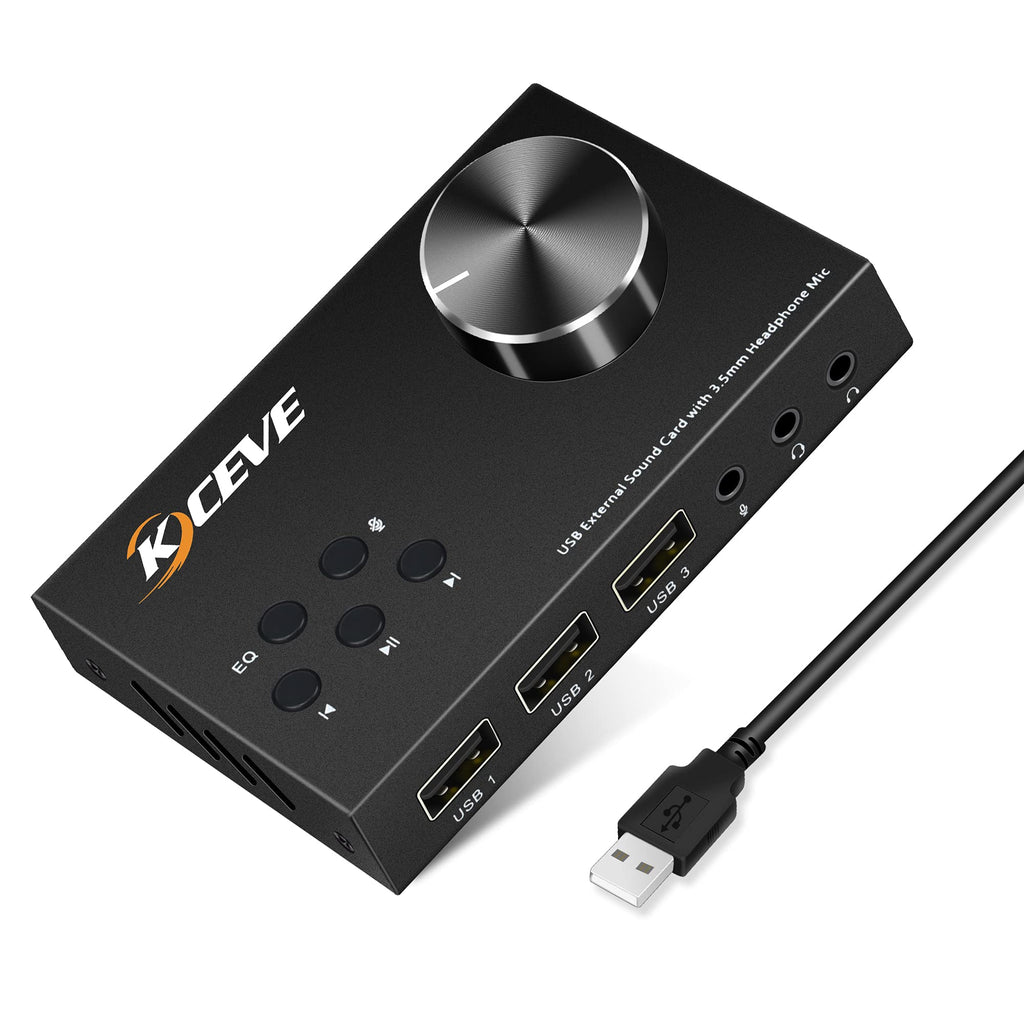  [AUSTRALIA] - External Sound Card with Volume Control, Multimedia USB Controller Knob, USB Audio Adapter with 3.5mm Headphone and Microphone Jack, for Windows, Mac, Linux, PC, Laptops, Desktops