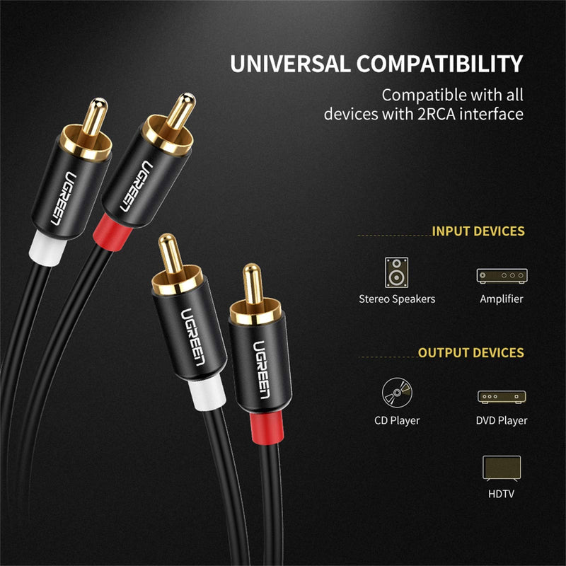  [AUSTRALIA] - UGREEN RCA Cable 2RCA Male to 2RCA Male Stereo Audio Cable, Hi-Fi Sound Audio Cord, Gold Plated RCA Cable Compatible with Home Theater Amplifiers HDTV Gaming Consoles Hi-Fi Systems, 6Feet