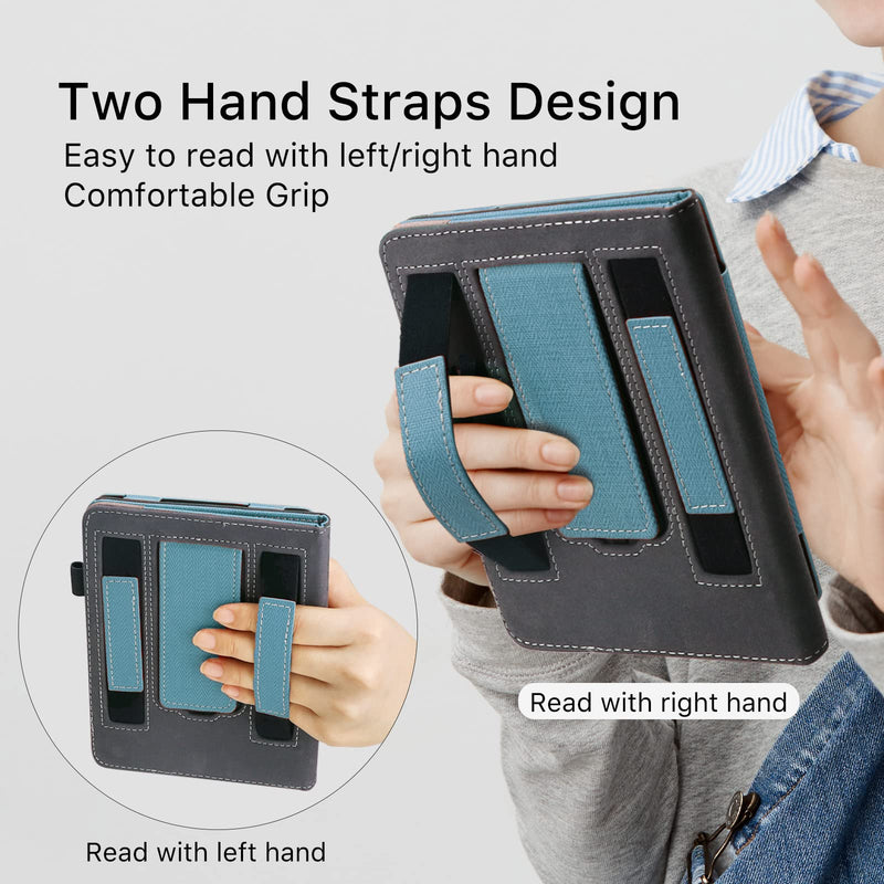  [AUSTRALIA] - WALNEW Stand Case for 6.8” Kindle Paperwhite 11th Generation 2021 - Two Hand Straps Premium PU Leather Book Cover with Auto Wake/Sleep for Amazon Kindle Paperwhite Kids ereader 6.8" Kindle paperwhite Blue