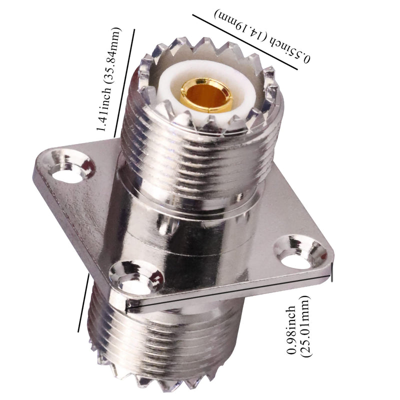  [AUSTRALIA] - TUOLNK UHF Female to UHF Female 4-Hole Flange Panel Chassis Mount Connector SO239 PL259 Coax Jumper Cable Connector RF Solder Coaxial Adapter Pack of 2 UHF Female to Female Connector