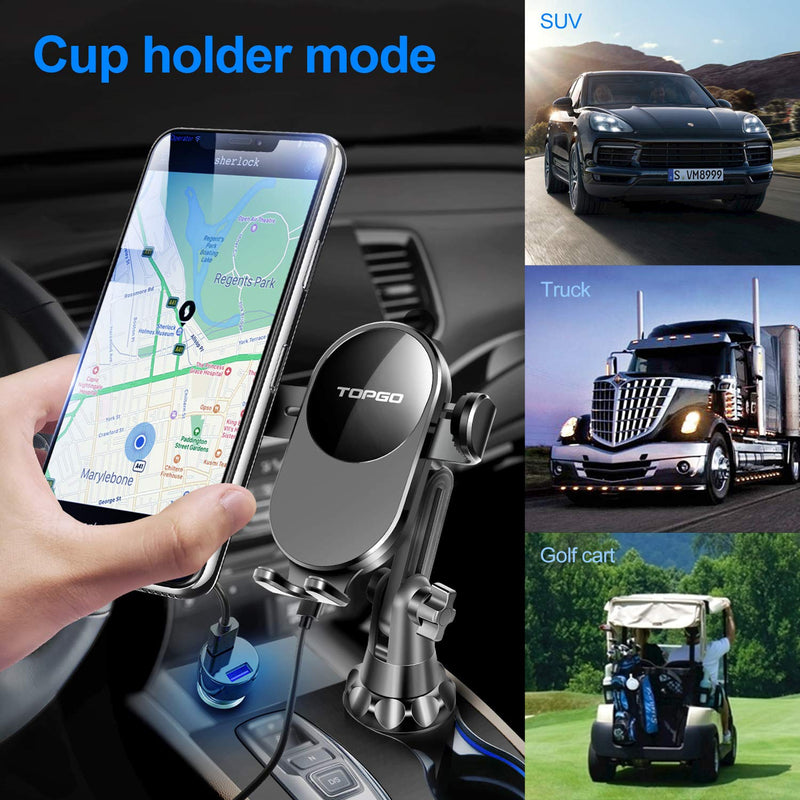  [AUSTRALIA] - [Upgraded] TOPGO Cup Holder Phone Mount Wireless Charger,Universal Cell Phone Holder Car Charger Wireless-Charger-Cup-Phone-Holder Fast Charging for iPhone11/11 Pro/11 Pro Max, Samsung Galaxy Black