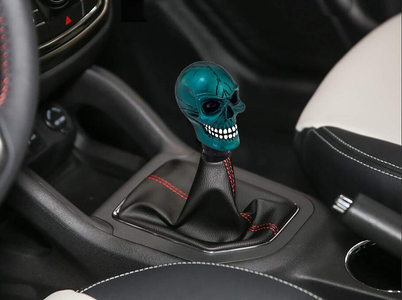  [AUSTRALIA] - Thruifo Skull MT Car Stick Shifter, Small Teeth Devil Head Style Gear Shift Knob Fit Most Manual Automatic Vehicles, Metallic Blue