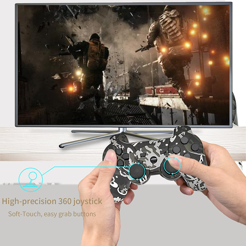  [AUSTRALIA] - PS-3 Controller, PS-3 Controller Wireless, CFORWARD PS-3 Joysticks with Double Shock and 6Axis Gamepad Compatible for Play-Station 3 Remote with Charger and Thumb Gripss Camouflage Grey