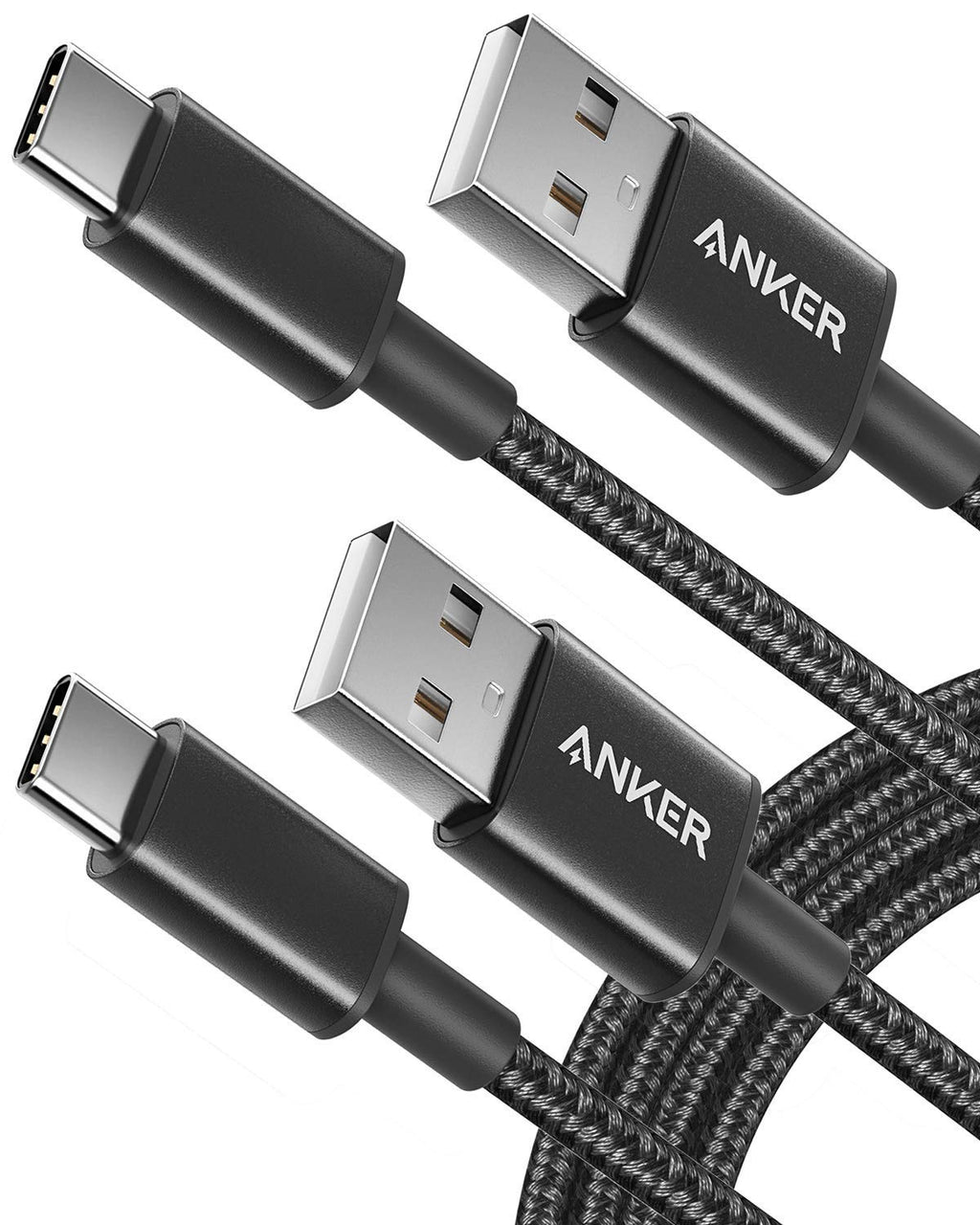  [AUSTRALIA] - Anker Premium 180 cm long double-braided nylon USB-C to USB-A cable (pack of 2), for Samsung Galaxy S9 / S9+ / S8 / S8+ / Note 8, LG V20 / G5 / G6 and many more (Black) Black 2x1 .8m