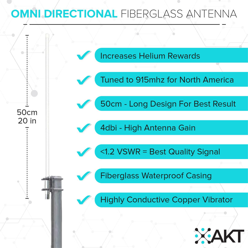  [AUSTRALIA] - AKT 4dBi Fiber-Glass Helium Antenna 915mhz Omnidirectional with 5foot SLMR-400 Wire for Helium Bobcat RAK Sensecap Syncrobit Nebra HNT Hotspot Lora IoT Helium Miner Longfi LoRaWAN Outdoor Indoor