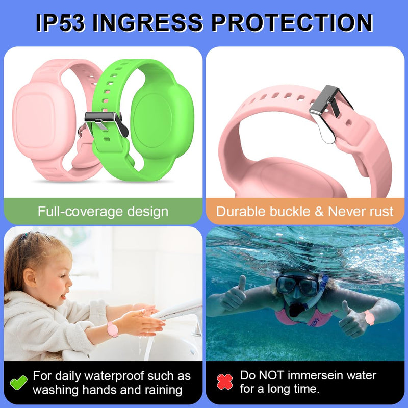  [AUSTRALIA] - [2 Pack] Kid Bracelet for Tile Mate Waterproof Hidden, Kids Wristband Tile Mate Holder Case Cover Compatible with Tile Mate (2022), Soft Silicone Tile Mate Case for Kids/Teens/Elderly (Pink+Green) 2pack-(Pink+Green)