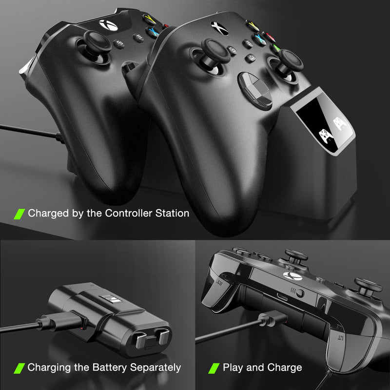  [AUSTRALIA] - 2 Pack Rechargeable Controller Battery Pack and Xbox Controller Charger Station with 2 Rechargeable Battery Pack & 4 Cover for for Xbox 1 S/X/Elite Wireless Remote