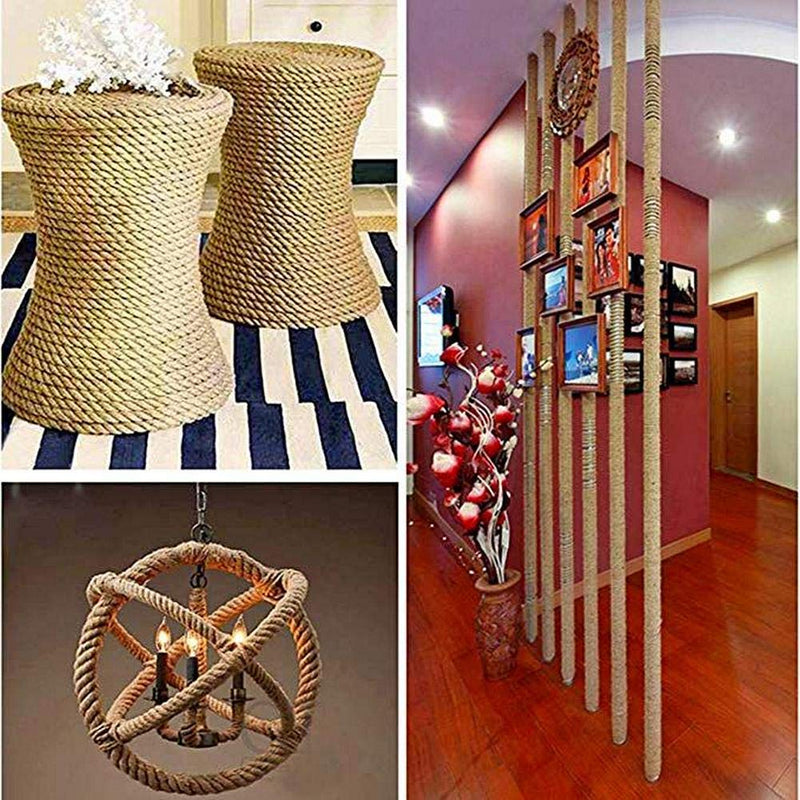  [AUSTRALIA] - 100% Natural Strong Jute Rope 164 Feet 1/4 Inch Hemp Rope String Twine for Crafts DIY Decoration Gift Wrapping