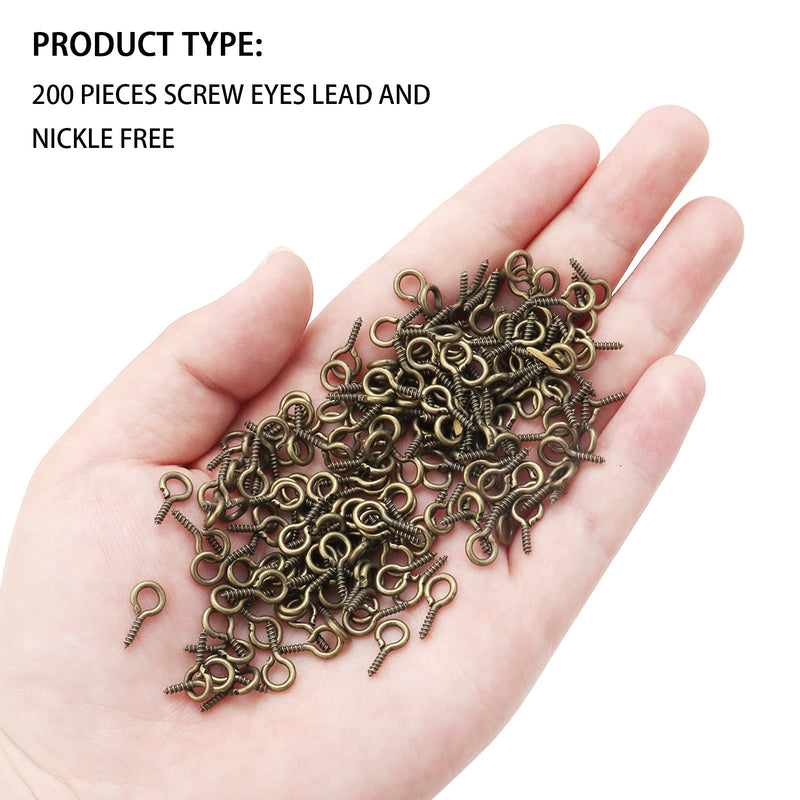  [AUSTRALIA] - Linsoir Beads 200pcs Sturdy Metal Tiny Screw Eyes Pin Bail Peg 7X14mm Antique Bronze Tone Antique Bronze 7X14mm
