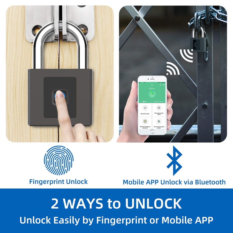  [AUSTRALIA] - Fingerprint Padlock, Large Size Smart Lock, Bluetooth Padlock with Keyless Biometric, Waterproof for Warehouse, Gym, Cabinets, Office