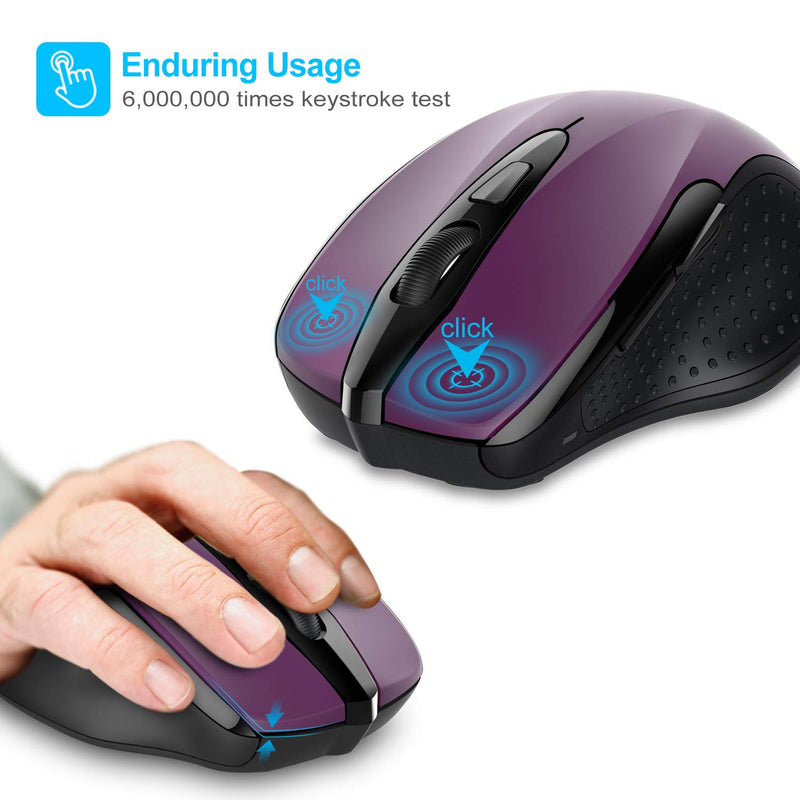  [AUSTRALIA] - TECKNET Pro 2.4G Ergonomic Wireless Optical Mouse with USB Nano Receiver for Laptop,PC,Computer,Chromebook,Notebook,6 Buttons,24 Months Battery Life, 2600 DPI, 5 Adjustment Levels Purple