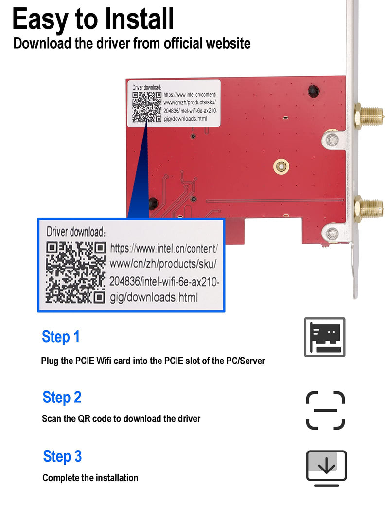  [AUSTRALIA] - IIAZIMPS Wi-Fi 6E AX210 PCIE WiFi Card Extends to 6GHz (6GHz/5GHz/2.4GHz), Up to 5400Mbps, BT5.2, OFDMA, MU-MIMO, Ultra-Low Latency, Windows 10/11 Linux for HD Video Streaming PC Gaming AX210-2