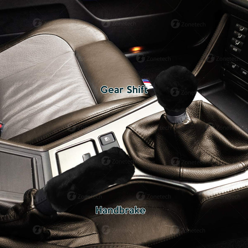  [AUSTRALIA] - Zone Tech Non-Slip Car Decoration Steering Wheel Handbrake Gear Shift Plush Cover – Auto Comfortable Thermal Steering Wheel Cover (Black)