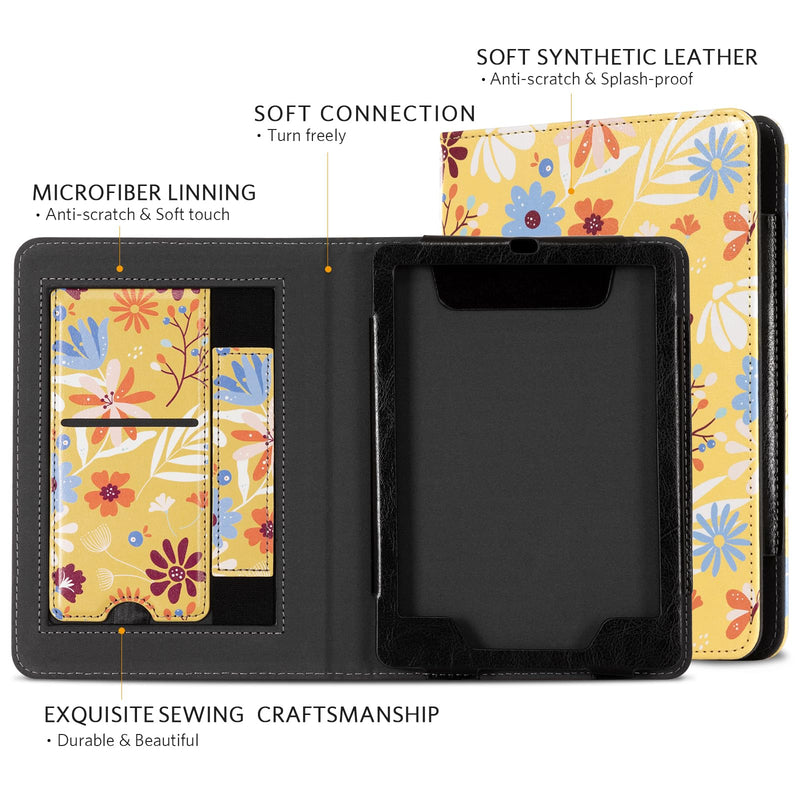  [AUSTRALIA] - CoBak Case for Kindle Paperwhite - All New PU Leather Cover with Auto Sleep Wake, Hand Strap, Card Slot for Kindle Paperwhite Signature Edition and Kindle Paperwhite 11th Generation 2021 Released ***Yellow flower