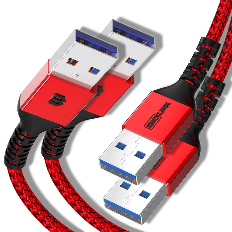  [AUSTRALIA] - USB A to USB A 3.0 Cable 2 Pack(6.6ft+6.6ft), BrexLink USB to USB Cable, USB Male to Male Compatible with Hard Disk Drive, Laptop Cooler, Set-top Box, DVD Player, Printers, Camera (Red) Red+Red