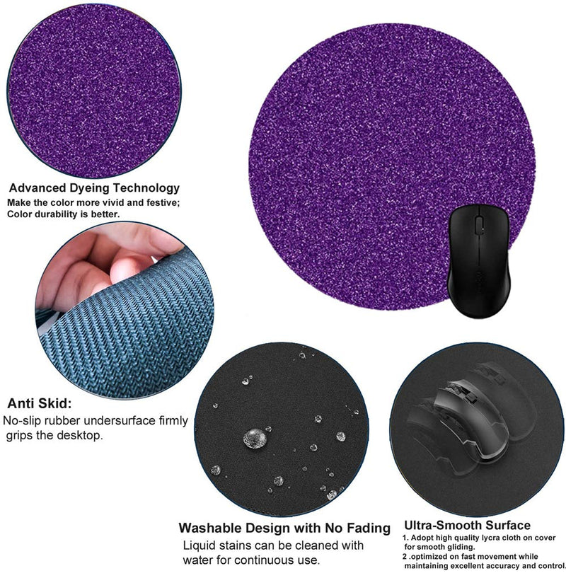 Purple Glitter Texture Mouse Pads Stylish Office Computer Accessory 8in - LeoForward Australia