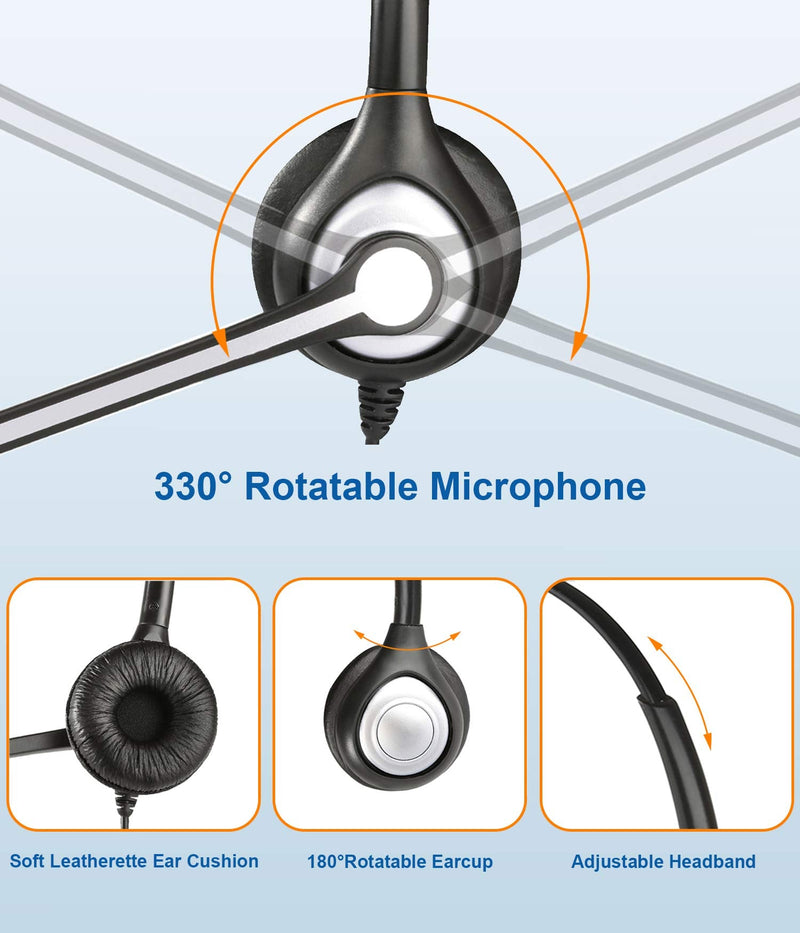  [AUSTRALIA] - Phone Headset RJ9 with Microphone Noise Cancelling & Volume Controls, Office Telephone Headset Compatible with Polycom Plantronics Avaya ShoreTel Toshiba Digium Nortel Landline Phones, Clear Calls