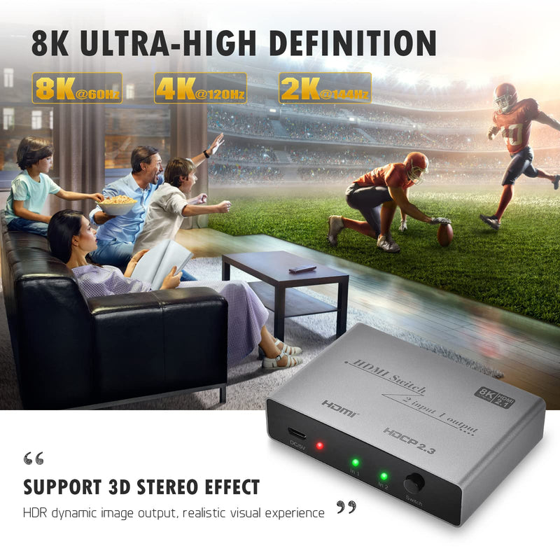  [AUSTRALIA] - ELUTENG HDMI Switcher 8K 60Hz 2 in 1 Out HDMI Splitter HDCP 2.3 with Audio 1x2 HDMI Switch Ultra HD Splitter Compatible with Laptop PS5 PS4 Xbox DVD HDTV Projector