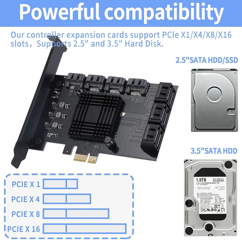  [AUSTRALIA] - ACTIMED PCIE SATA Card 10 Port with 10 SATA Cable, 6Gbps SATA 3.0 Controller PCI Express Expansion Card with Low Profile Bracket, Support 10 SATA 3.0 Devices,Compatible with Windows,MAC,Linux System PCIE to 10 Ports SATA