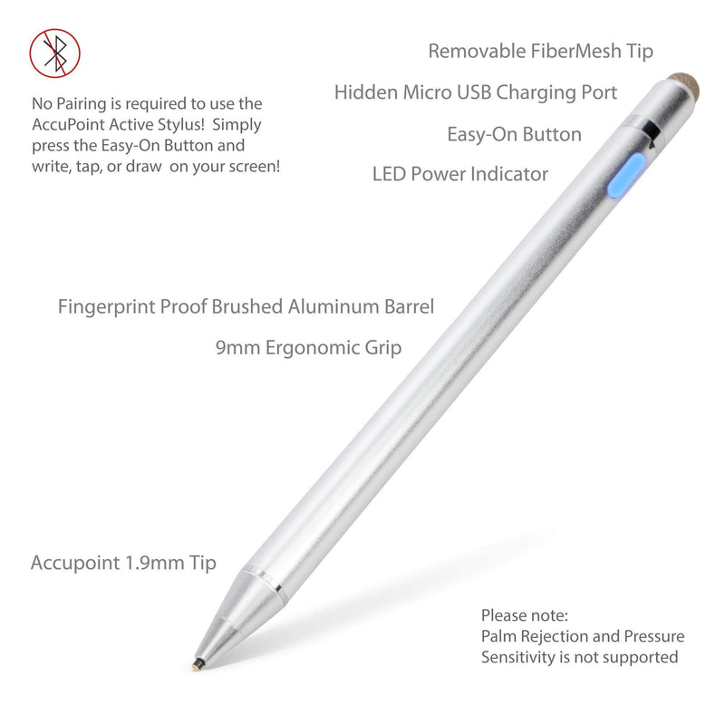 Stylus Pen for Acer T272HUL (27") (Stylus Pen by BoxWave) - AccuPoint Active Stylus, Electronic Stylus with Ultra Fine Tip for Acer T272HUL (27") - Metallic Silver - LeoForward Australia