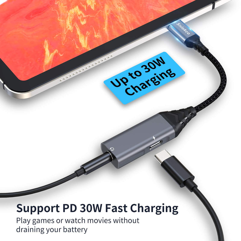  [AUSTRALIA] - Sniokco USB C to 3.5mm Audio Adapter, 2 in 1 USB C Headphone Adapter with PD 30W Fast Charging for Stereo, Earphones, Hi-Fi DAC Chip, Compatible with Sam,Sung S21 S20, Note 20 G,oogle P,ixel 5/4/3XL