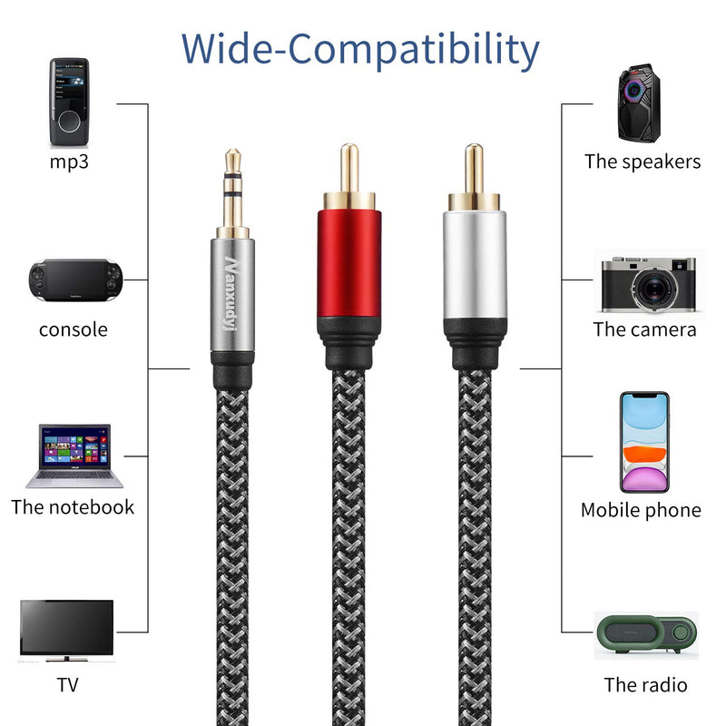 Nanxudyj 3.5mm to 2RCA Audio Cable 20ft, Nylon-Braided 3.5mm AUX to 2 RCA Audio Cable for Stereo Receiver Speaker Smartphone Tablet HDTV MP3 Player & More Stereo Cable Audiophiles Headphone RCA Cable - LeoForward Australia