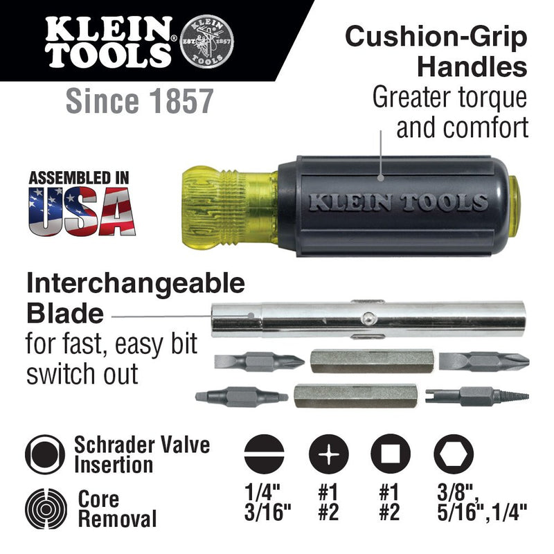  [AUSTRALIA] - Klein Tools 32527 Multi-Bit Screwdriver / Nut Driver, 11-in-1 with Phillips, Slotted, Square, and Schrader Bits and Nut Drivers