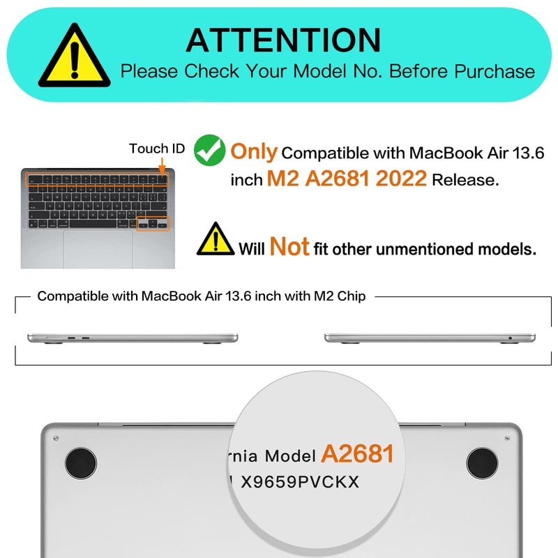  [AUSTRALIA] - MOSISO Compatible with MacBook Air 13.6 inch Case 2022 Release A2681 M2 Chip with Liquid Retina Display & Touch ID, Protective Plastic Hard Shell Case & Keyboard Cover & Webcam Cover, Black