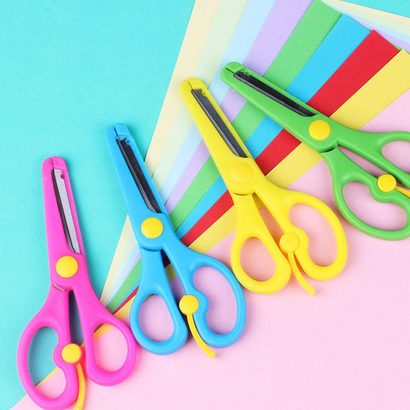  [AUSTRALIA] - 4Pcs Preschool Training Scissors Children Safety Scissors Pre-School Training Scissors Safety Scissors Art Craft Scissors，Assorted Colors(4 colors)