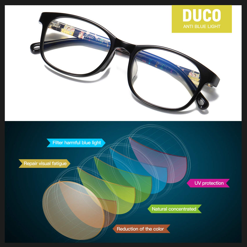  [AUSTRALIA] - Duco Blue Light Blocking Glasses for Kids Anti-Glare Gaming Computer Glasses Eyeglasses Frames for Boys and Girls Age 5-10 K023 (Black) Black