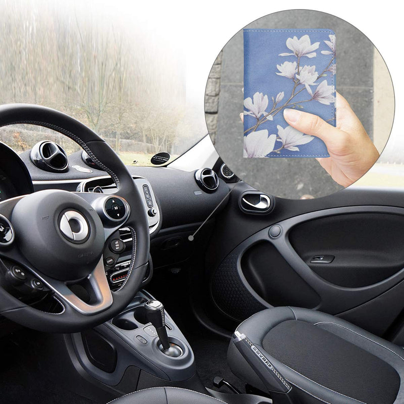  [AUSTRALIA] - kwmobile Registration and Insurance Holder - Car Document Holder for Vehicle Documents and Cards - PU Leather with Design - Magnolias Taupe/White/Blue Grey