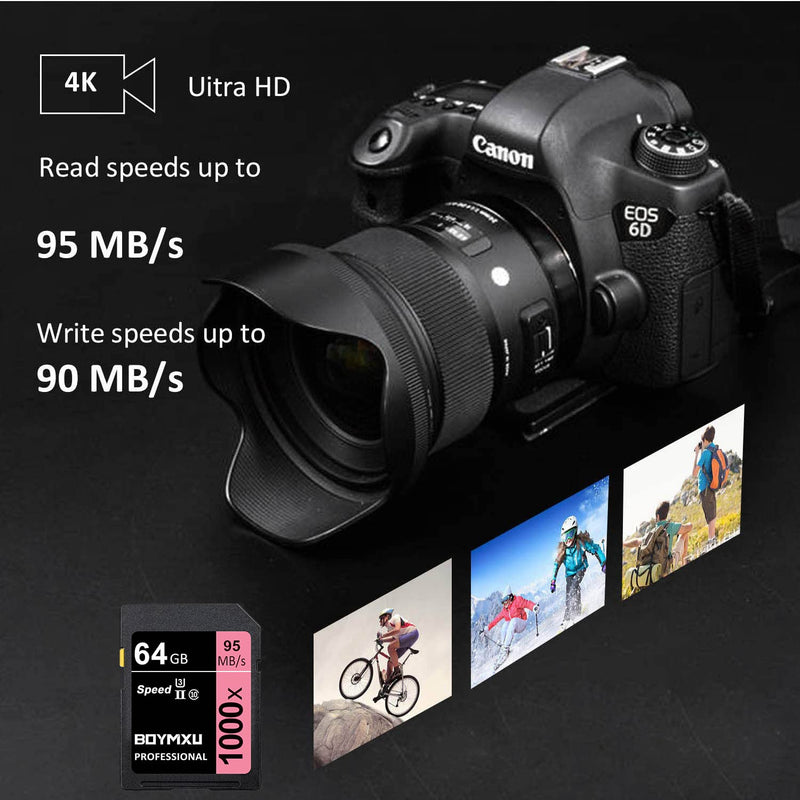  [AUSTRALIA] - 64GB Memory Card, BOYMXU Professional 1000 x Class 10 Card U3 Memory Card Compatible Computer Cameras and Camcorders, Camera Memory Card Up to 95MB/s, Pink 64GB PINK