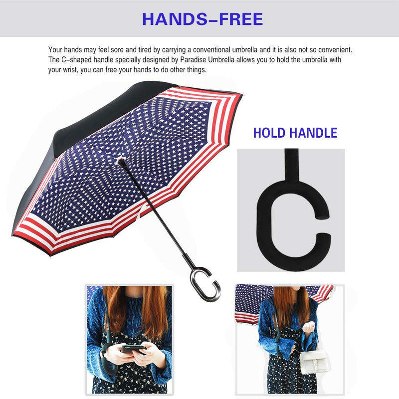 Spar. Saa Double Layer Inverted Umbrella with C-Shaped Handle, Anti-UV Waterproof Windproof Straight Umbrella for Car Rain Outdoor Use American Flag - LeoForward Australia